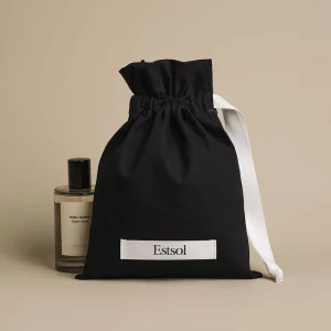Custom Logo Printed Black Pure Cotton Single Side Drawstring Bags Gift Packaging Dust Bag for Daily Care Products