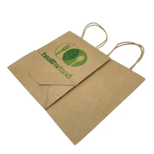 Custom Logo Printed Brown Kraft Paper Shopping Bag Food Delivery Takeaway Paper Bag Gift Bag with Handle
