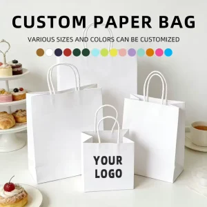 Custom Logo Printed Brown Kraft Reinforced Handle Greaseproof Food Safe Corporate Catering Bulk Paper Bags