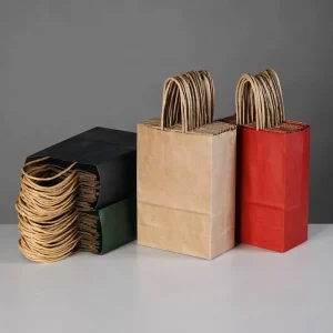 Custom Logo Printed Brown Take Away Kraft Paper Bags with Twisted Handles for Boutique Clothing Retail Bulk