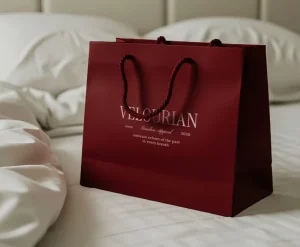 Custom Logo Printed Burgundy Red Paperboard Gift Bag with Twisted Rope Handle
