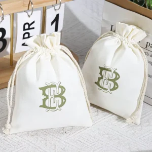 Custom Logo Printed Canvas Drawstring Gift Pouch Jewelry Candle Perfume Packing Cotton Dust Bag