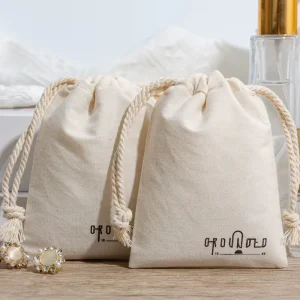 Custom Logo Printed Cotton Recyclable Linen Drawstring Bag Small Dust Cotton Bag Jewelry Pouch