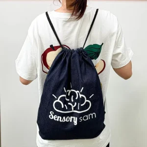 Custom Logo Printed Demin Fabric Sports Backpack Fashion Cotton Twill Drawstring Travel Shopping Dust Bag