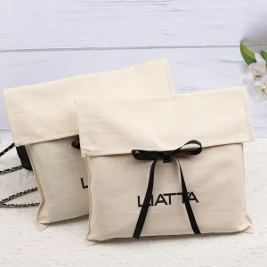Custom Logo Printed Dust Proof Garment Packaging Envelope Bag Soft Vintage Handbag Gift Packing Cotton Envelope Bag