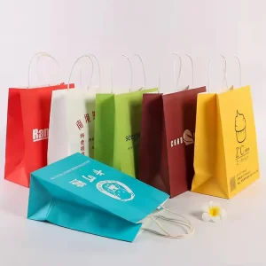 Custom Logo Printed Eco Friendly Disposable Brown Kraft Paper Bags for Food Take Out Shopping Gift Craft Use Cotton Rope Handle