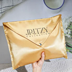 Custom Logo Printed Hair Packaging Dust Bag with Snap Button Luxury Underwear Clothes Wig Envelope Dust Satin Bag