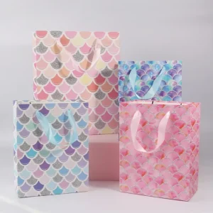 Custom Logo Printed Handmade Ivory Board Promotional Shopping Paper Bag with Flexiloop Handle