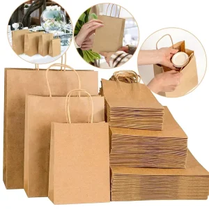 Custom Logo Printed Kraft Paper Bag Carry Out Packaging Shopping Brown Kraft Paper Bag With Handle