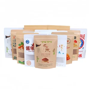Custom Logo Printed Kraft Paper Square Bottom Front Zipper Pouches for Coffee Beans Seasoning Food