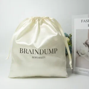 Custom Logo Printed Large Luxury Silk Satin Dust Pouch Bag for Handbag Satin Double String Handbag Shoe Dust Drawstring Bag