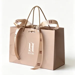Custom Logo Printed Luxury Nude Cardboard Paper Bags With Logo Ribbon Bow for Perfume Cosmetic Gift Packaging