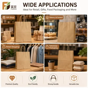 Custom Logo Printed Recyclable Biodegradable Disposable Brown Kraft Paper Bags for Food Take Out Restaurant Coffee with Handle