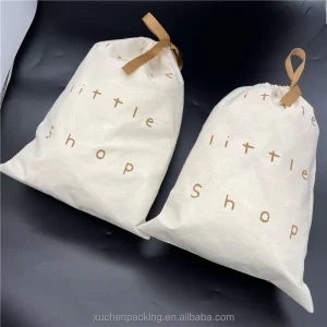 Custom Logo Printed Recyclable Organic Muslin Cotton Fabric Draw String Dust Pouch Gift Packaging Bag for Handbag