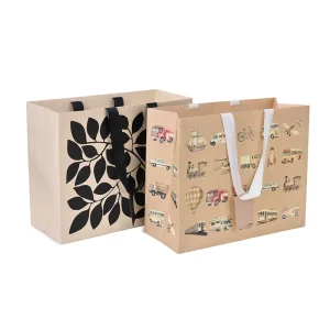Custom Logo Printed Recycled Kraft Paper Shopping Bags with Matte Varnish and Ribbon Handle Eco Friendly Gift Bags