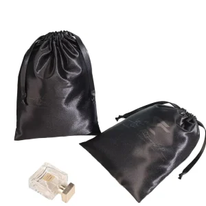 Custom Logo Printed Satin Drawstring Hair Wig Dust Bag Soft Protective Packaging for Silk Bundles Model A36