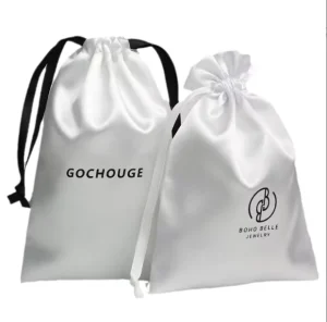 Custom Logo Printed Silk Satin Drawstring Dust Bag Handbag Storage for Hair Bundles Wig Pouches Premium Jewelry Boxes