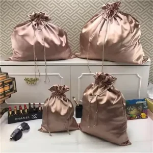 Custom Logo Printed Silk Satin T shirt Clothing Packaging Dust Bag Luxury Satin Cosmetic Hair Wig Bundles Dust Bags