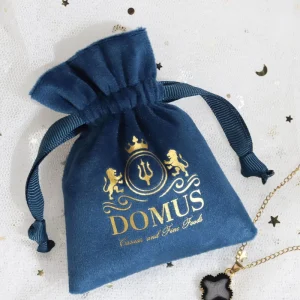 Custom Logo Printed Small Blue Velvet Earring Ring Jewelry Storage Pouch Soft Velvet Gift Drawstring Dust Bag