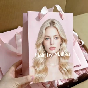 Custom Logo Printed Small Size Pink Paper Shopping Carry Bags for Hair Wig Brand Boutique Retail Gift Packaging