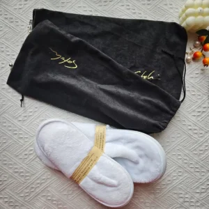 Custom Logo Printed Soft Velvet Dust Shoe Bag with Single Ring Gift Packaging Bag Soft Purse Lingerie Hair Storage