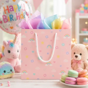 Custom Logo Printed Square Bottom Paper Gift Bag Coated Laminated Birthday Bakery Wedding Retail Shopping Bag OEM MOQ 500