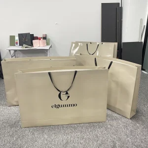 Custom Logo Printed Sturdy Glossy Paperboard Shopping Bags with Ribbon Handles for Clothing Boutique Gifts
