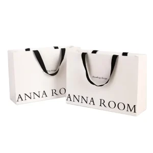 Custom Logo Printed White Cardboard Paper Bag for Promotion Supermarket Flexiloop Handle Customizable Size Design