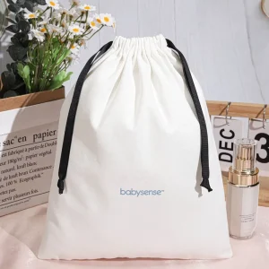 Custom Logo Printed White Cotton Canvas Dust Bag for Baby Shoe Cotton Drawstring Packaging Pouch for Shoe