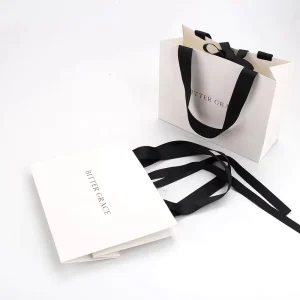 Custom Logo Printing Classic Style Art Paper Gift Bag with Bow Ribbon Handles for Promotion Shopping Paperbag