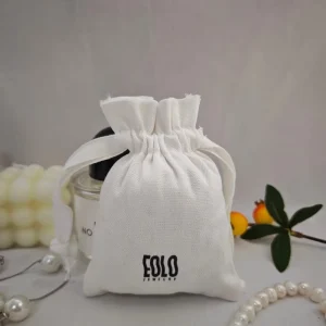 Custom Logo Printing Cotton Canvas Necklace Dust Bag Small Drawstring Canvas Gift Jewelry Pouch