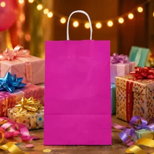 Custom Logo Printing Eco friendly Pink Kraft Boutique Shopping Paper Bag with Paper Twisted Handles