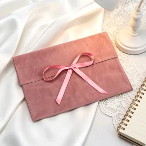 Custom Logo Printing Suede Envelope Bag Portable Cosmetic Makeup Brush Packaging Velvet Pouch with Zipper Dust Bag