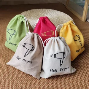 Custom Logo Recyclable Cotton Canvas Hotel Hair Dryer Drawstring Dust Bag for Shoes Socks Clothing