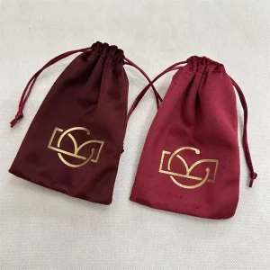 Custom Logo Recyclable Red Velvet Drawstring Jewelry Pouch Soft Suede Cosmetic Clothes Caps Dust Packaging