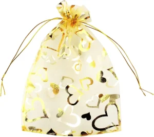 Custom Logo Recyclable White Organza String Bags Heart Printed Wedding Gift Jewelry Pouch Organza Packaging Materials