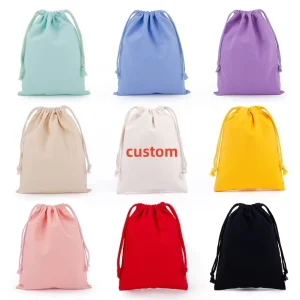 Custom Logo Recycled Eco friendly Canvas Drawstring Pouch Bag Long Handle Reusable PP Dust Bag Multi Size Portable Small Gift