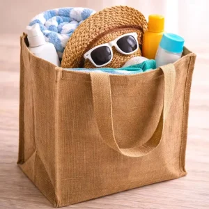 Custom Logo Reusable Durable Shopping Bag Made From 100 Natural Jute Canvas