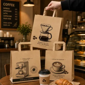 Custom Logo Reusable Kraft Paper Bags with Handles High-Quality Durable Coffee Takeaway Shopping Packaging Bags Recyclable