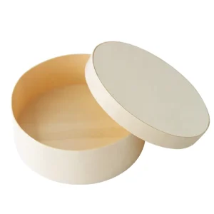 Custom Logo Round Shape Take Away Wood Veneer Box Wooden Charcuterie Brie Cheese Cake Boxes with Wooden Lid