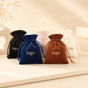 Custom Logo Screen Printed Velvet Suede Drawstring Jewelry Dust Bag Recyclable Crafts Gifts Premium Packaging Model