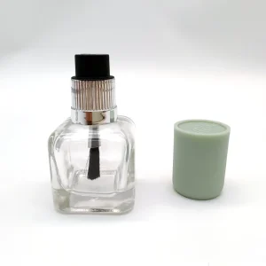 Custom Logo Screen Printing 12ml Empty Clear Glass Nail Polish Bottle UV Gel Polish White Green Cap Nylon Brush Head