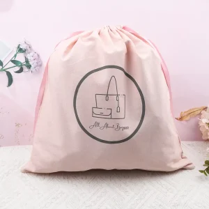 Custom Logo Silk Ribbon Drawstring Handbag Dust Cover Storage Pouch Pink Cotton Drawstring Bag for Cosmetic Storage