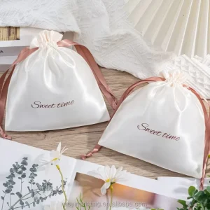 Custom Logo Silk Satin Drawstring Jewelry Bag Reusable Travel Portable Dust Storage Packaging