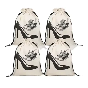 Custom Logo Silk Screen Print Organic Cotton Muslin Double Shopping Canvas Dust Clothes Bag Drawstring Pouch Dust Bag for Shoe