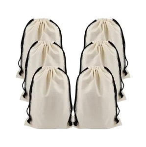 Custom Logo Silk Screen Print Organic Cotton Muslin Lady Fashion Eco-Friendly Canvas Drawstring Pouch Dust Bag