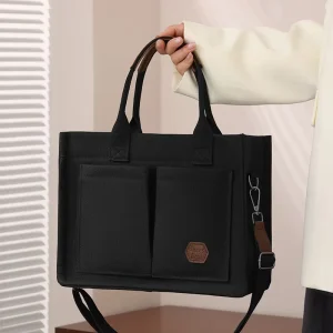 Custom Logo Size Printed Eco Canvas Zipper Closure Portable Shopping Tote Bag with Compartment and Computer Bag