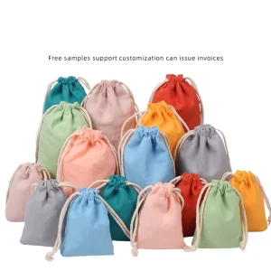 Custom Logo Small Dust Bag Canvas Mini Muslin White Cotton Drawstring Bag for Packaging