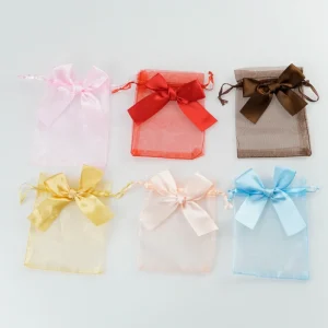 Custom Logo Small Ribbon Drawstring Organza Pouches Chocolate & Jewelry Gift Packaging with Premium Material