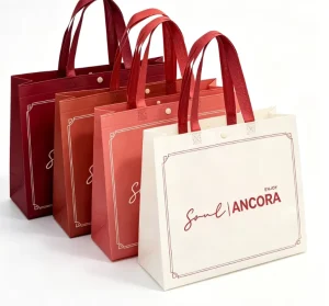Custom Logo Snap Button Non Woven Tote Bags Matte Texture Reusable Shopping Handbags for Apparel Boutique Packaging